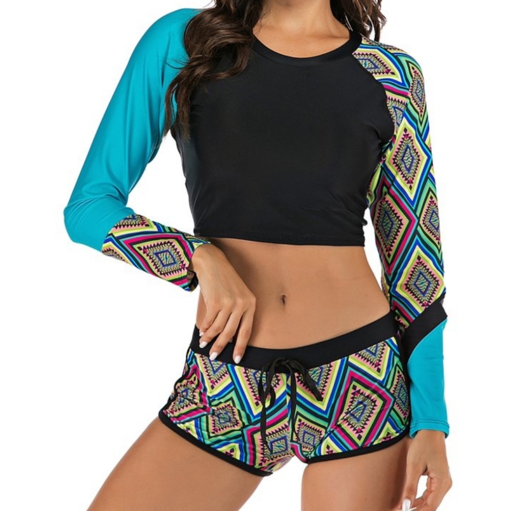 Fantastic AONIHUA 💦Geometric Backless Rashguard & Bottoms👣